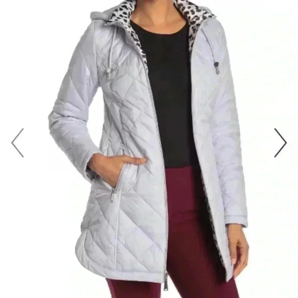 Women Quilted Zip Winter Jacket Coat Parka Shelli Segal Ice Blue Multiple Sz Xs - Picture 1 of 14